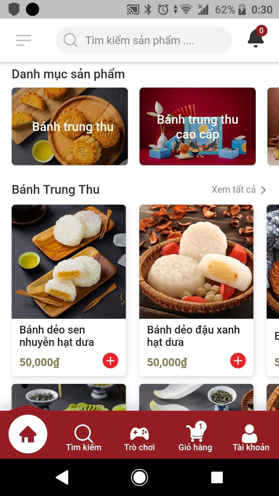 Các sản phẩm bánh Trung thu hiện đang được bày bán trên ứng dụng