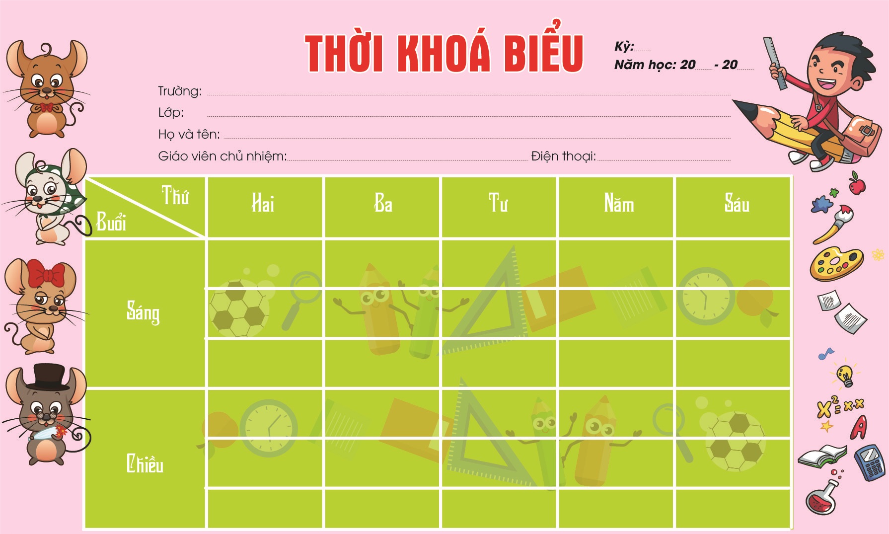 Mẫu thời khóa biểu cấp hai