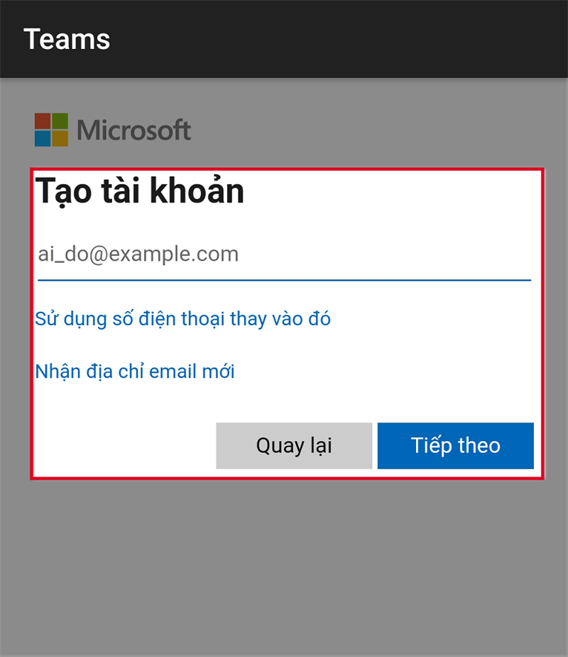 Cách tạo tài khoản Microsoft Teams trên điện thoại