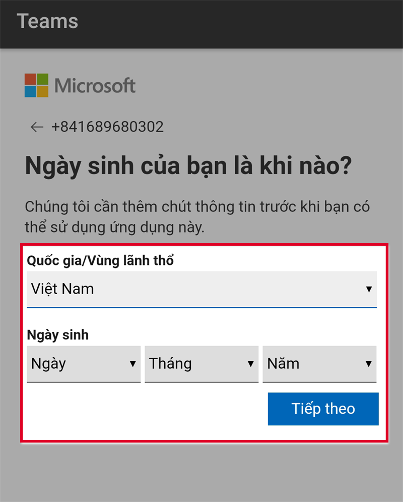 Cách tạo tài khoản Microsoft Teams trên điện thoại