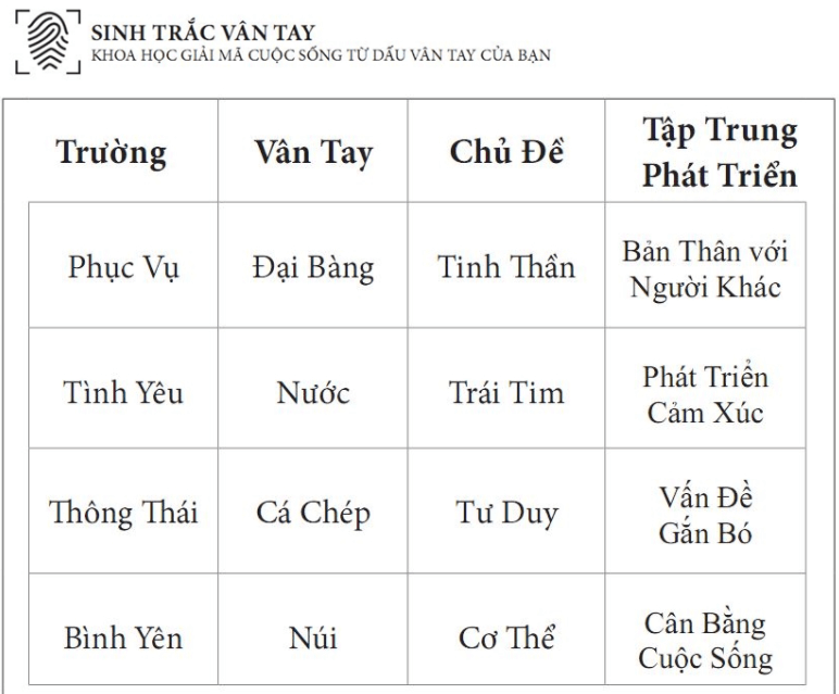 Xếp loại trường phái sinh trắc vân tay Xếp loại trường phái sinh trắc vân tay