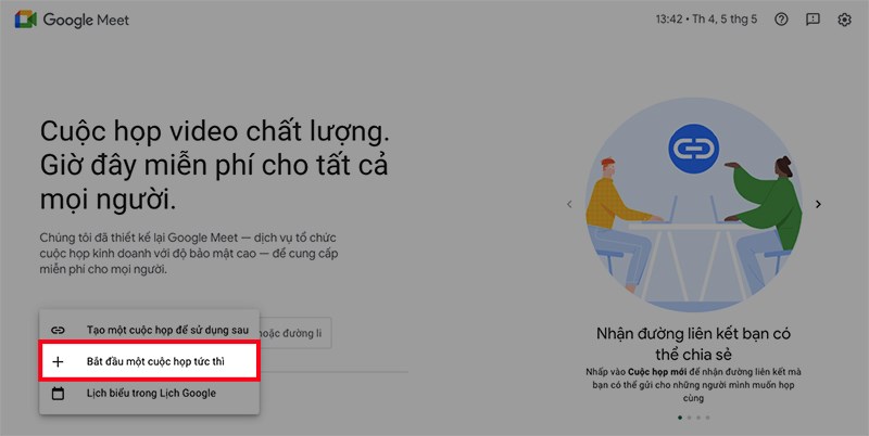 Cách tạo cuộc họp trên Google Meet cho máy tính Cách tạo cuộc họp trên Google Meet cho máy tính