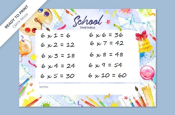 Bảng cửu chương 6 Bảng cửu chương 6