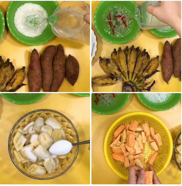 Cách nấu chè chuối bột báng khoai lang