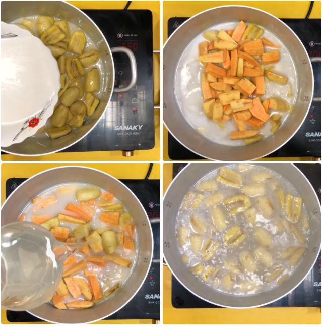 Cách nấu chè chuối bột báng khoai lang