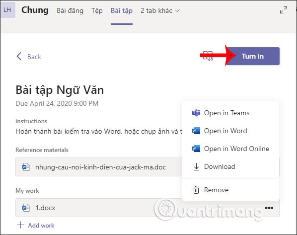Cách nộp bài tập trên Microsoft Teams bằng máy tính Cách nộp bài tập trên Microsoft Teams bằng máy tính