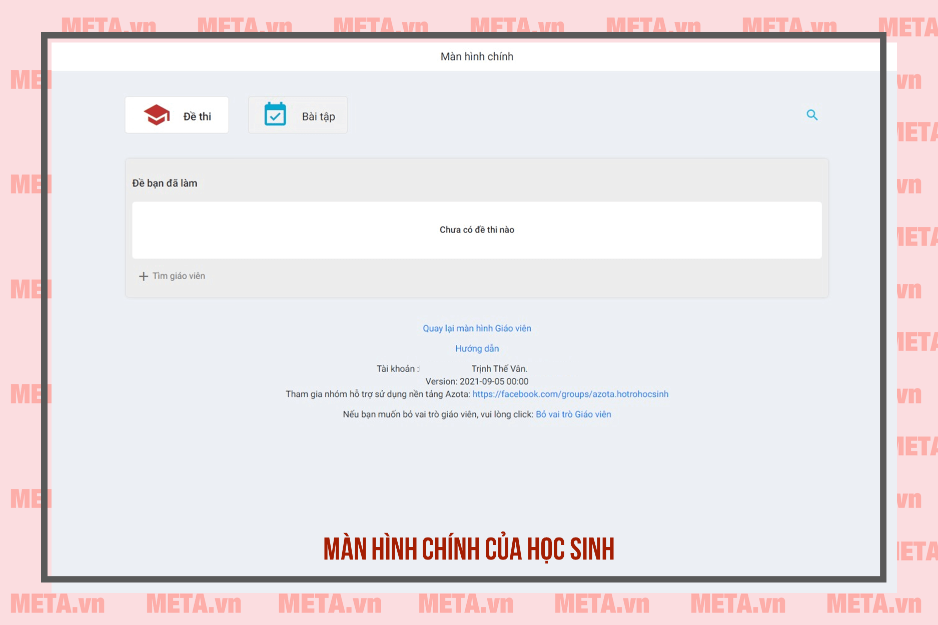 Màn hình chính của học sinh Azota Màn hình chính của học sinh Azota