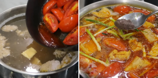 Nấu nước dùng món bún riêu cua đồng