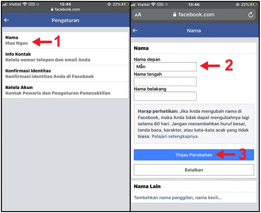 Cách đổi tên Facebook 1 chữ trên điện thoại iPhone
