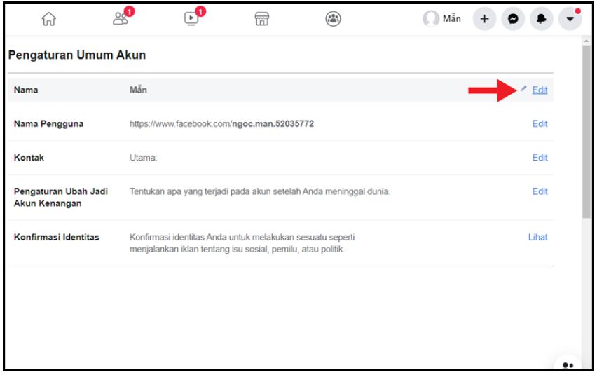 Cách đổi tên Facebook 1 chữ trên máy tính