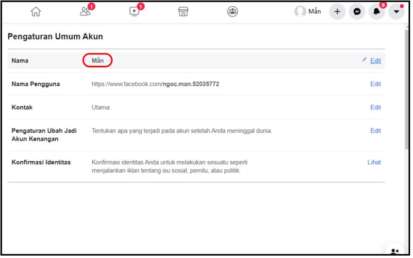 Cách đổi tên Facebook 1 chữ trên máy tính
