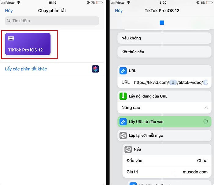 Chọn “Phím tắt TikTol Pro iOS 12” rồi đợi phím tắt thực hiện công việc của mình Chọn “Phím tắt TikTol Pro iOS 12” rồi đợi phím tắt thực hiện công việc của mình