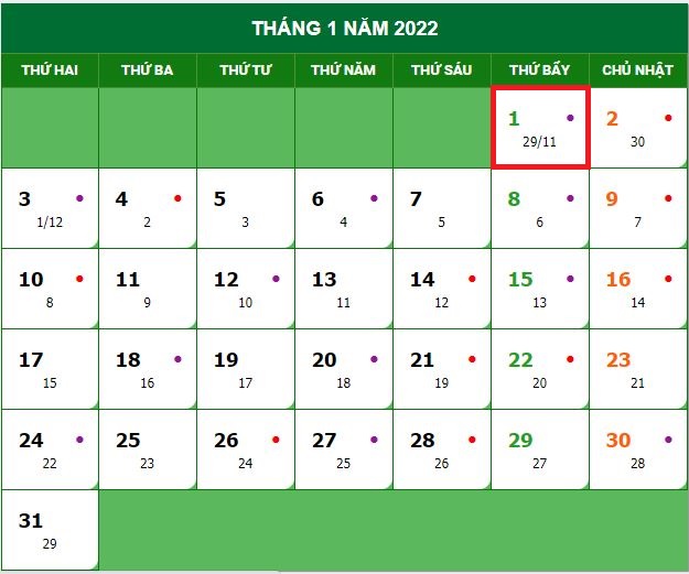 Lịch nghỉ Tết Dương lịch 2022