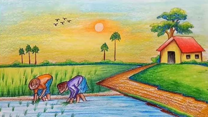 Tranh vẽ quê hương em mùa hè đẹp nhất