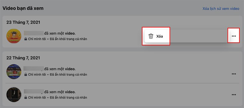 Nhấn vào biểu tượng 3 dấu chấm -> Nhấn Xóa
