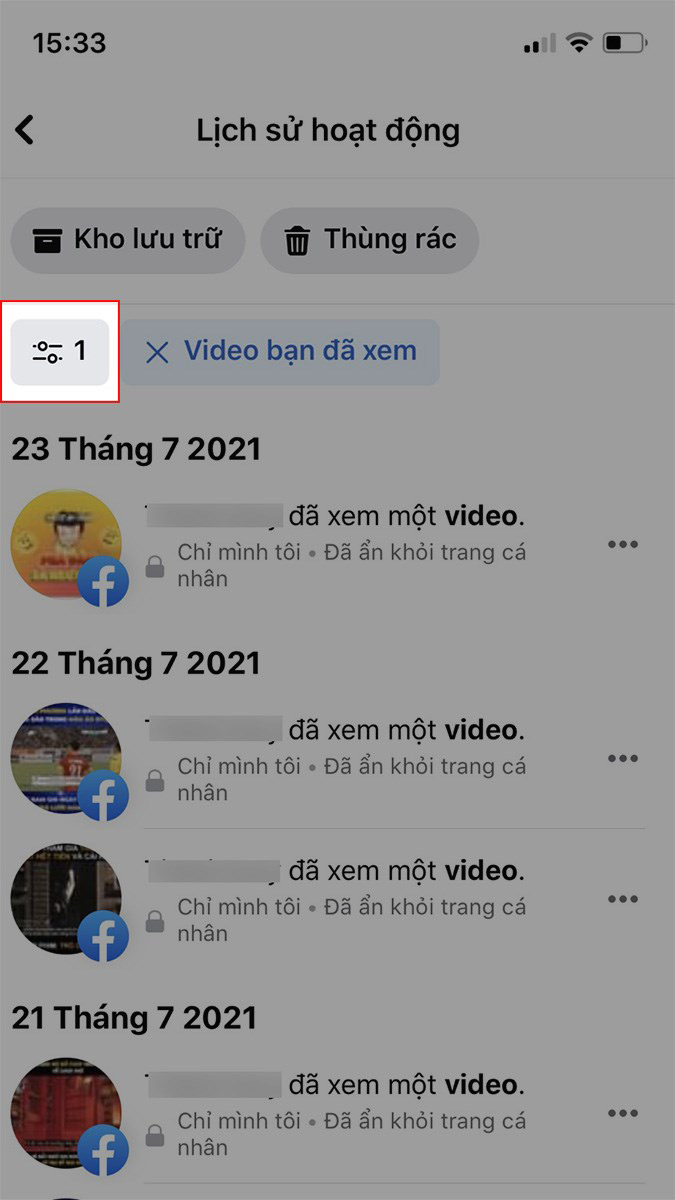 Để xóa tất cả lịch sử video đã xem thì chỉ cần nhấn vào biểu tượng Bộ lọc -> Chọn Xóa tất cả