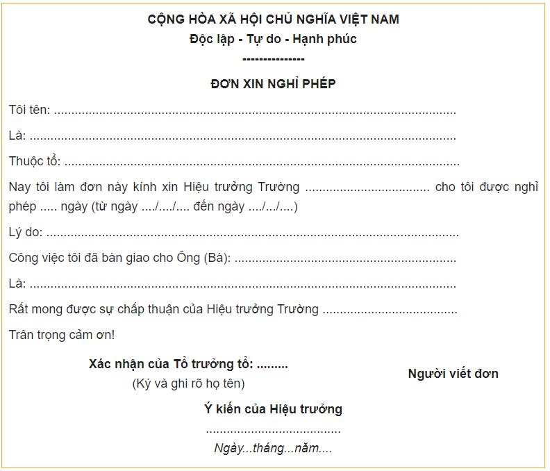Mẫu đơn xin nghỉ phép của giáo viên