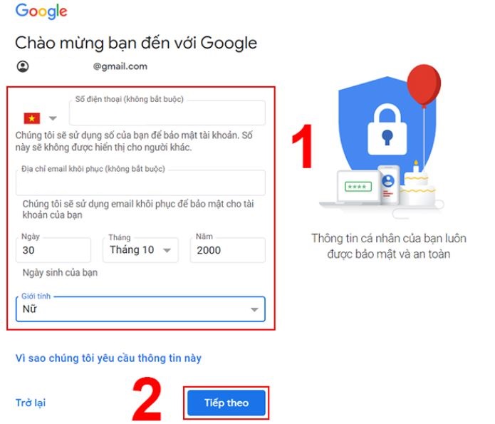 Cách tạo lập, đăng ký tài khoản Gmail mới trên máy tính