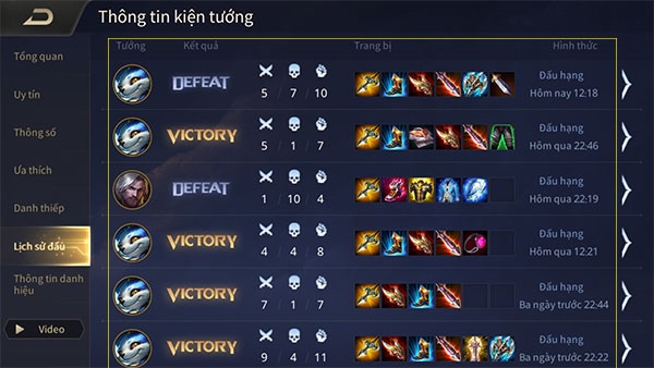Cách xem lịch sử đấu Liên Quân của mình