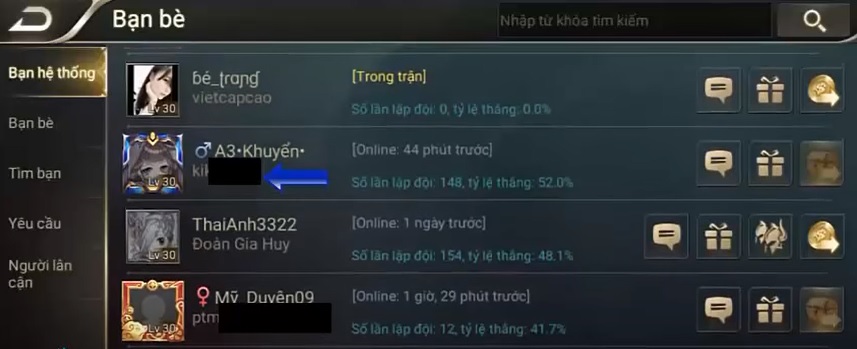 Cách xem lịch sử đấu Liên Quân của bạn bè