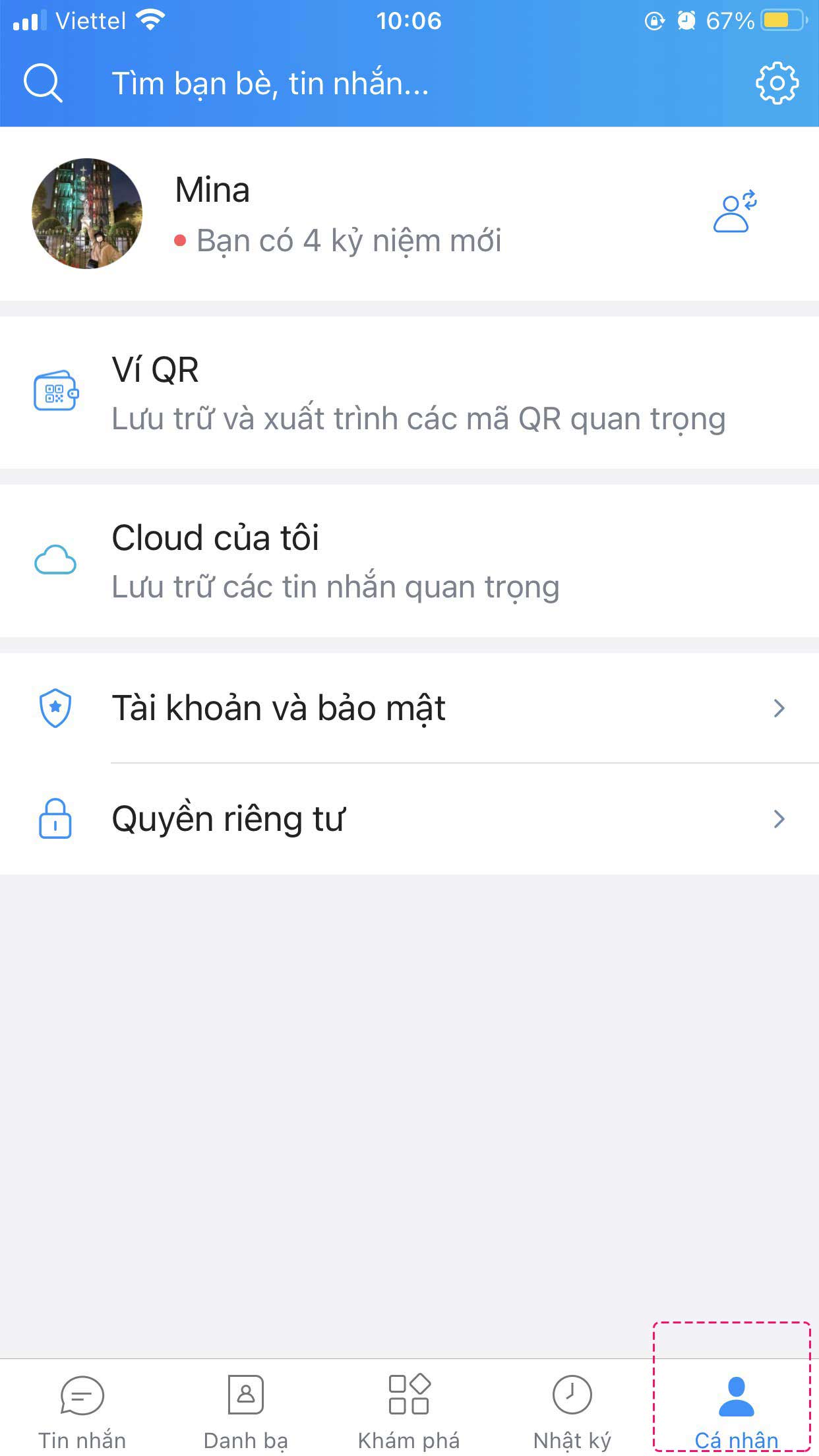  Nhấn vào Cá nhân (ở dưới góc phải màn hình)