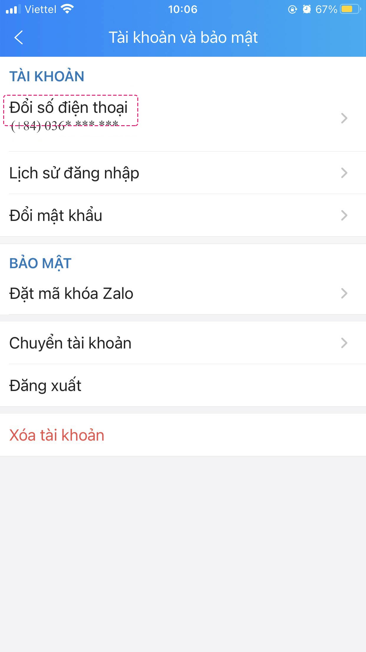 Chọn Đổi số điện thoại