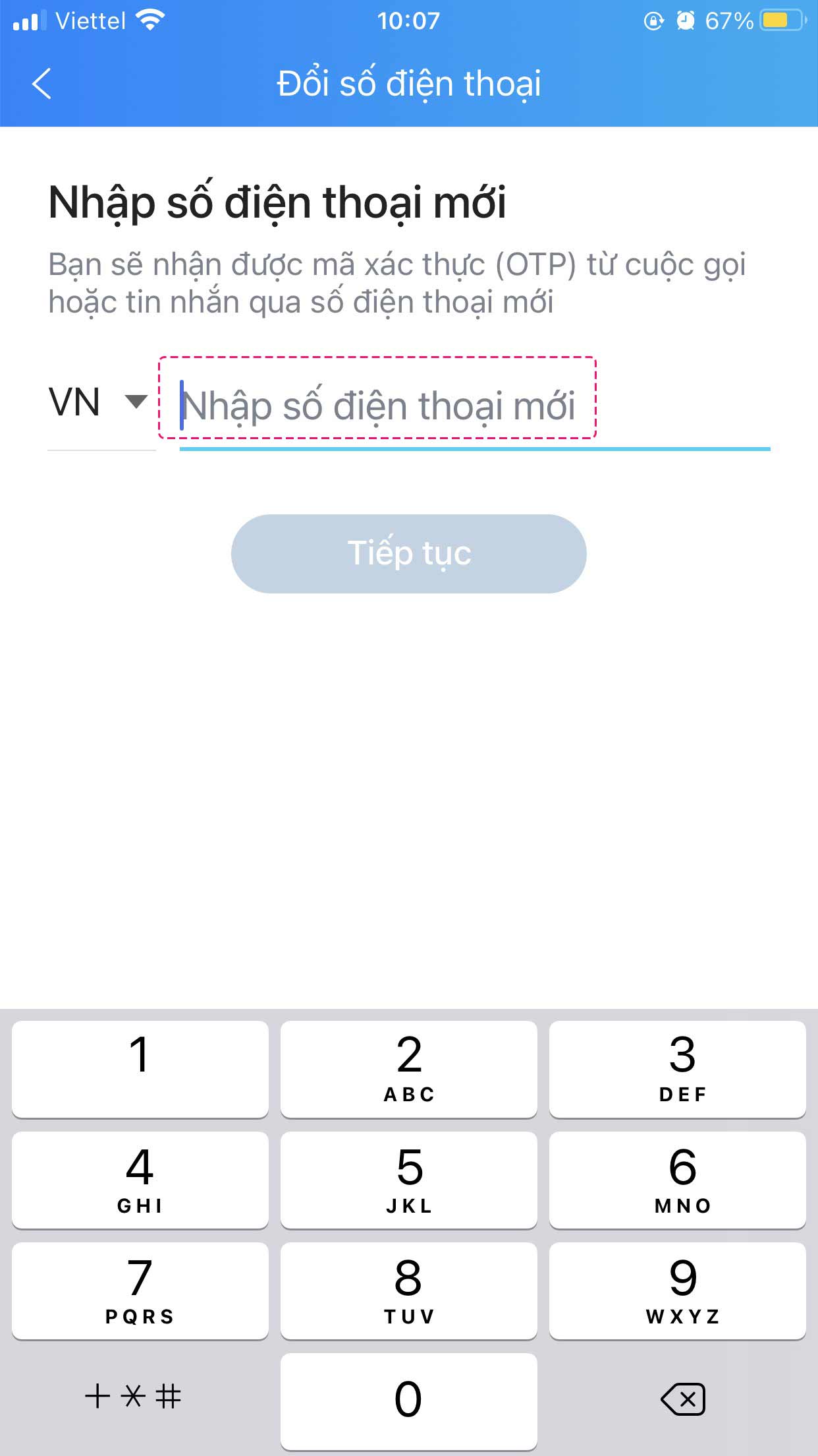 Nhập số điện thoại mới