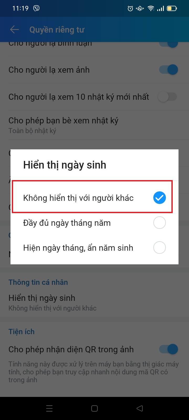 Cách tắt/bật thông báo sinh nhật của mình trên Zalo