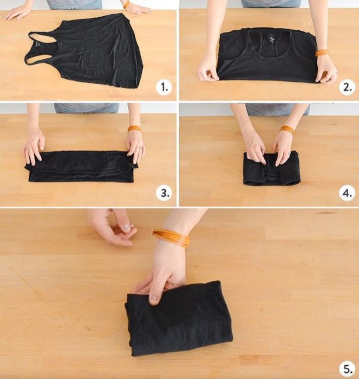 Cách gấp quần áo 2 dây, ba lỗ gọn gàng