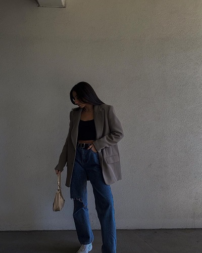 Cách phối đồ với quần bò ống rộng mùa đông