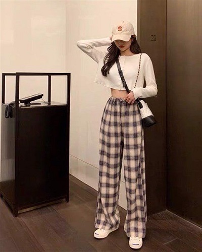 Cách phối đồ với quần caro ống rộng Cách phối đồ với quần caro ống rộng