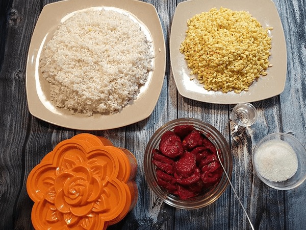 Nguyên liệu nấu xôi gấc đậu xanh nước cốt dừa