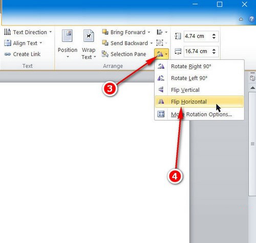 Nhấn biểu tượng xoay lật chữ và hình ảnh (Rotate)