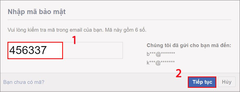 Nhập mã bảo mật được gửi đến Email đăng ký
