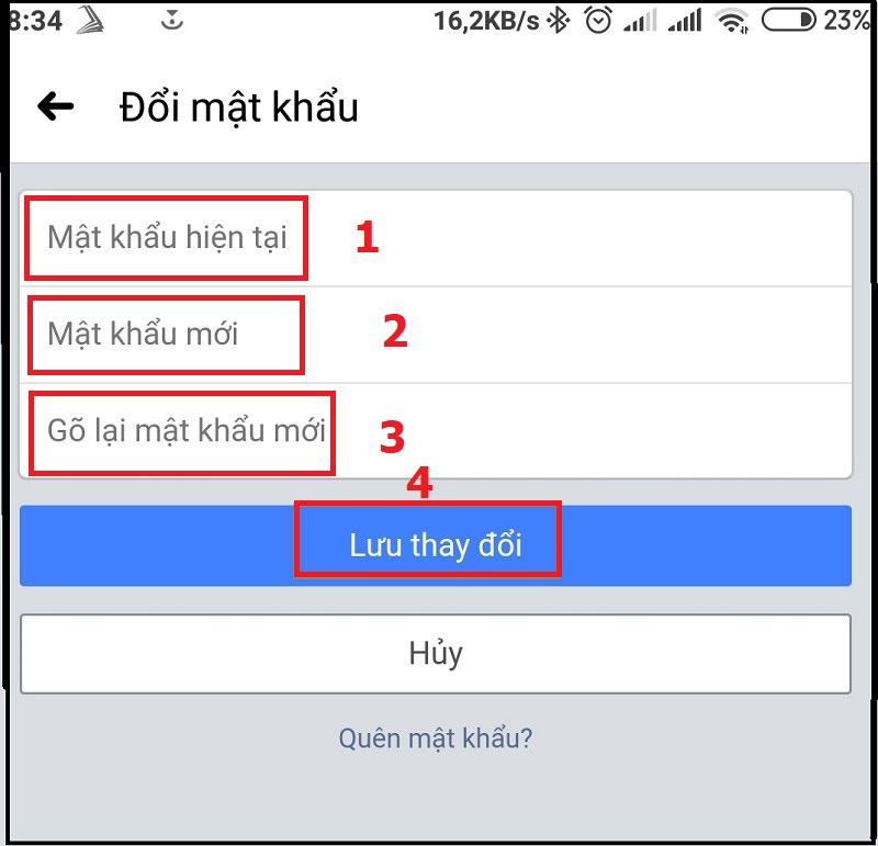 Nhập mật khẩu FB mới
