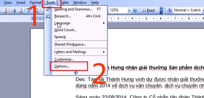 Cách bỏ gạch đỏ trong Word 2003
