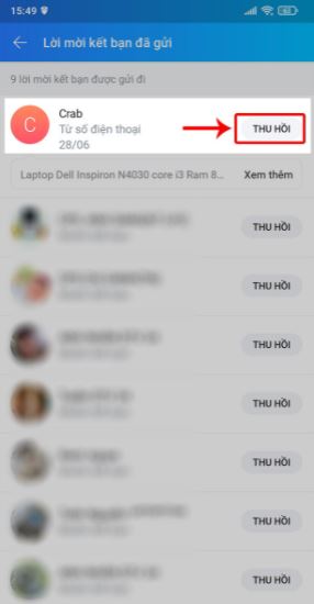Cách hủy lời mời kết bạn trên Zalo
