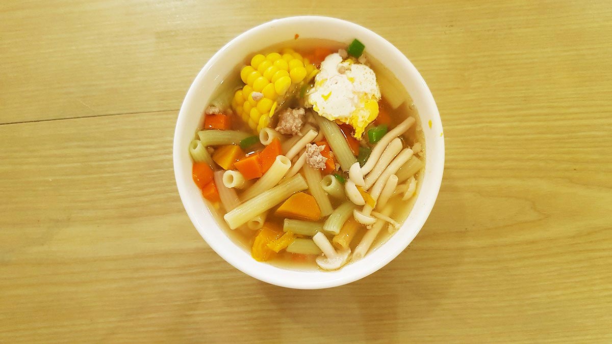 Thành phẩm món nui nấu thịt bằm Thành phẩm món nui nấu thịt bằm