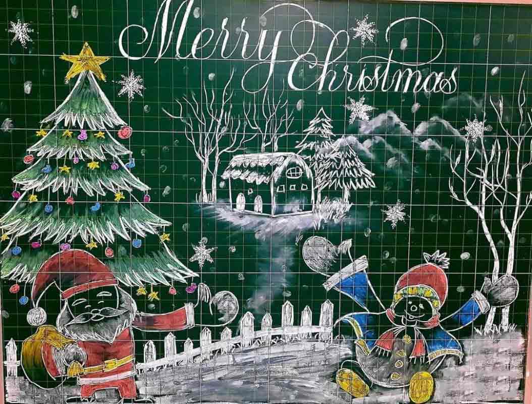 Trang trí bảng lớp dịp Noel bằng phấn Trang trí bảng lớp dịp Noel bằng phấn