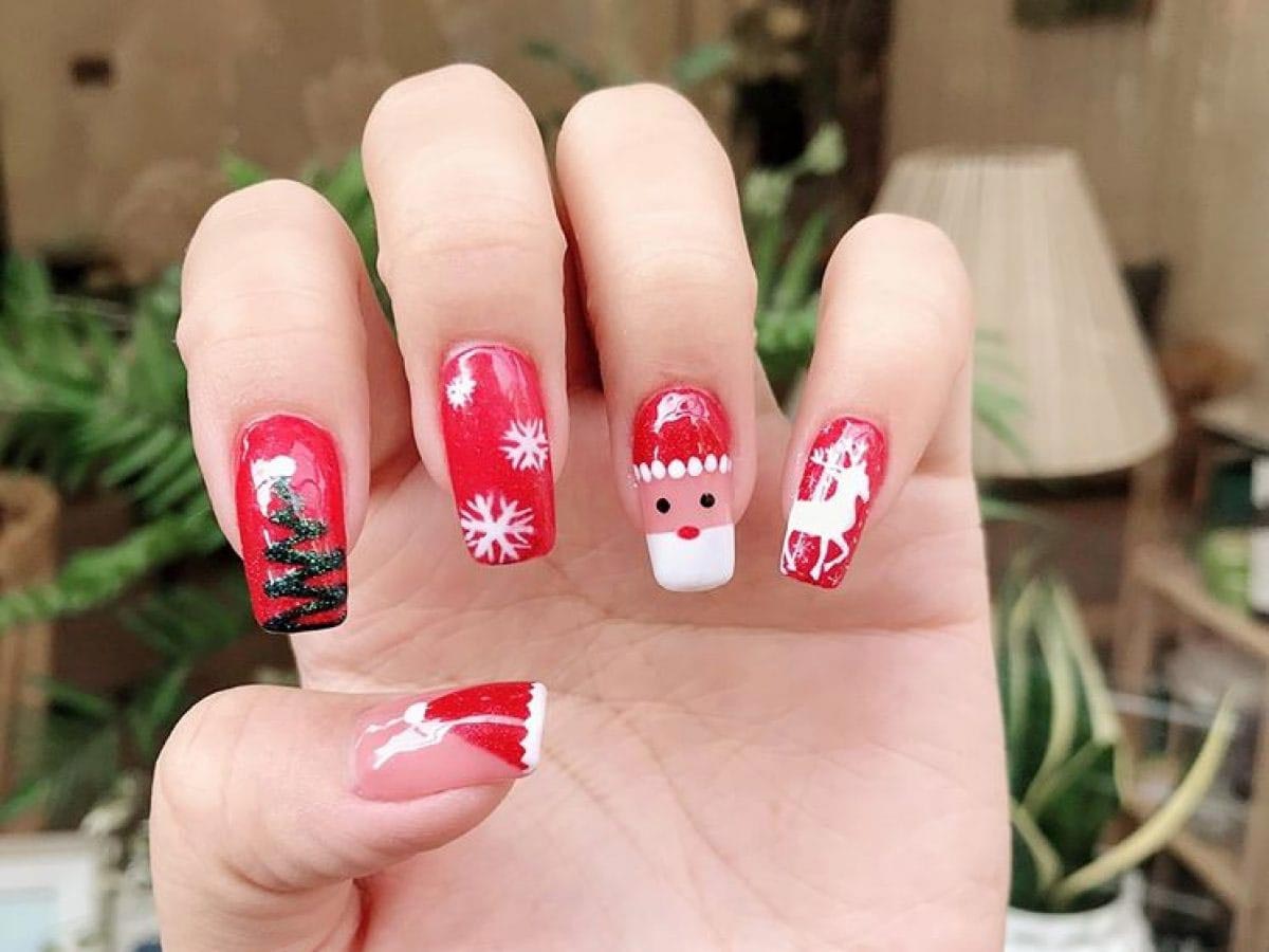 Mẫu nail ông già Noel, cây thông Noel, chú tuần lộc Mẫu nail ông già Noel, cây thông Noel, chú tuần lộc