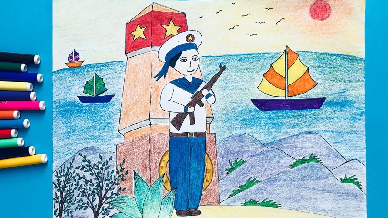 Mẫu tranh chú bộ đội đang canh gác đẹp nhất