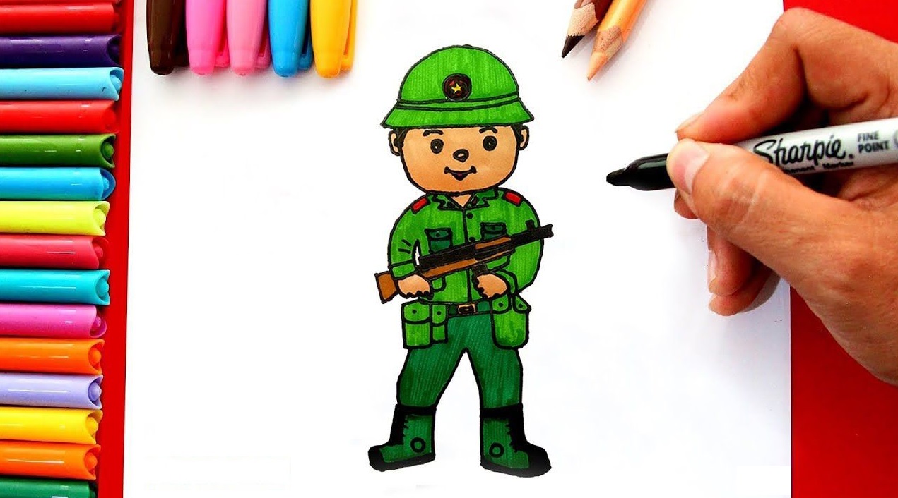 Mẫu tranh chú bộ đội đang canh gác đẹp nhất