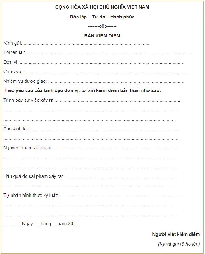 Bản kiểm điểm cá nhân cho công ty chuẩn nhất