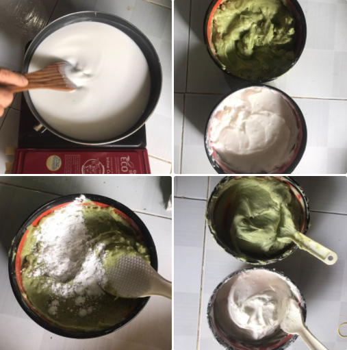 Khuấy bột làm bánh lọt lá dứa