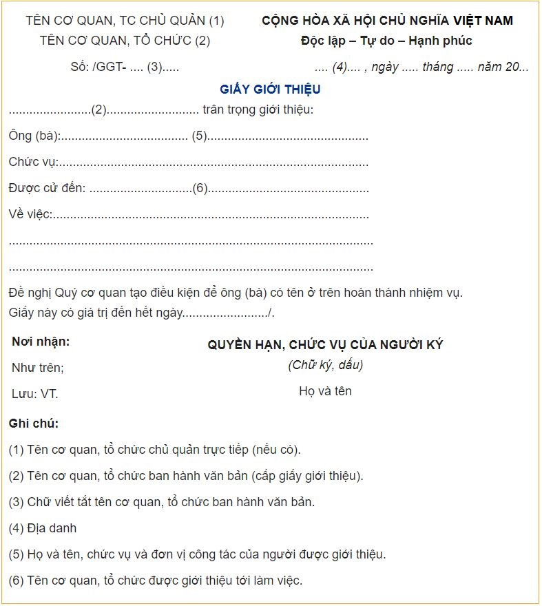 Mẫu giấy giới thiệu số 2