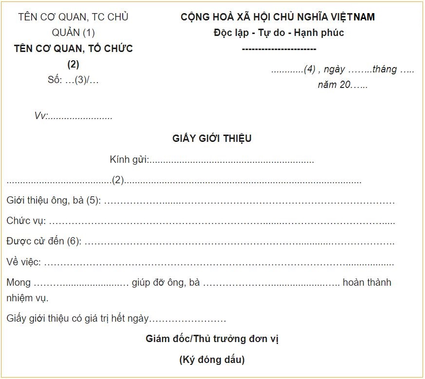 Mẫu giấy giới thiệu số 3