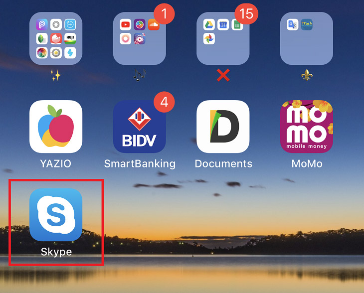 Nhấn vào biểu tượng Skype để mở ứng dụng Nhấn vào biểu tượng Skype để mở ứng dụng