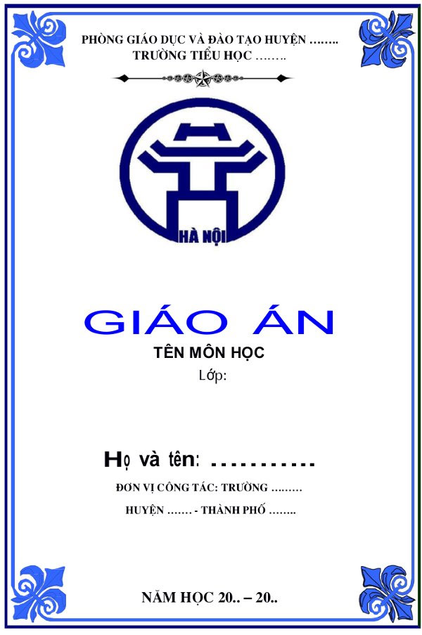 Mẫu bìa giáo án đơn giản