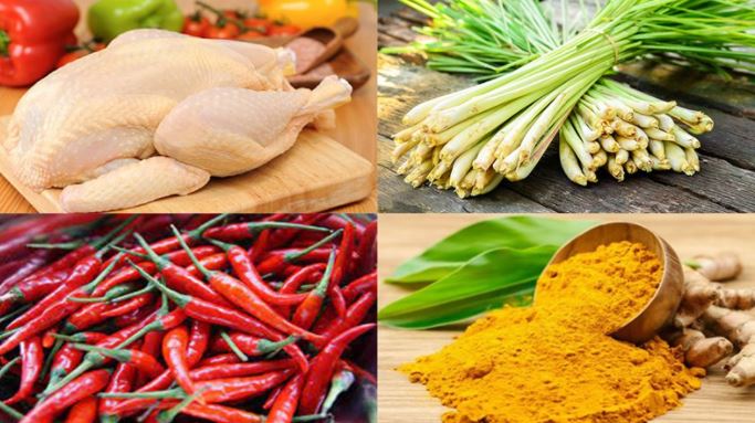 Nguyên liệu làm thịt gà kho sả