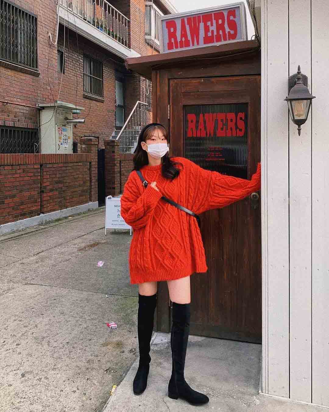 Áo len vặn thừng oversize + boot cao cổ Áo len vặn thừng oversize + boot cao cổ